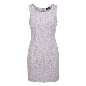 David Wayne Classic Vintage Look Purple Floral Sleeveless Sheath Dress Size 10